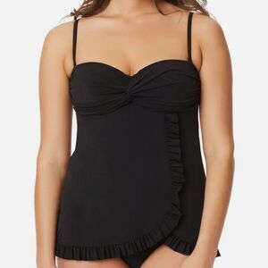 Beyond Control Women Black Twist Front Sweetheart Neckline Ruffle Swim dress 14